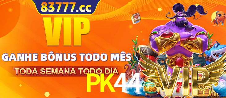 Banner promocional do PK44 oferecendo 100% de recompensas adicionais contínuas para quem fizer o login diário (Daily sign-in), com um mascote de coelho.