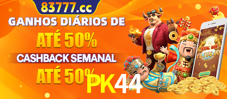 Anúncio de um membro ganhador do cassino PK44 que ganhou R$2.193.486,00 jogando o slot PG Fortune Tiger, com os mascotes do jogo comemorando o prêmio.