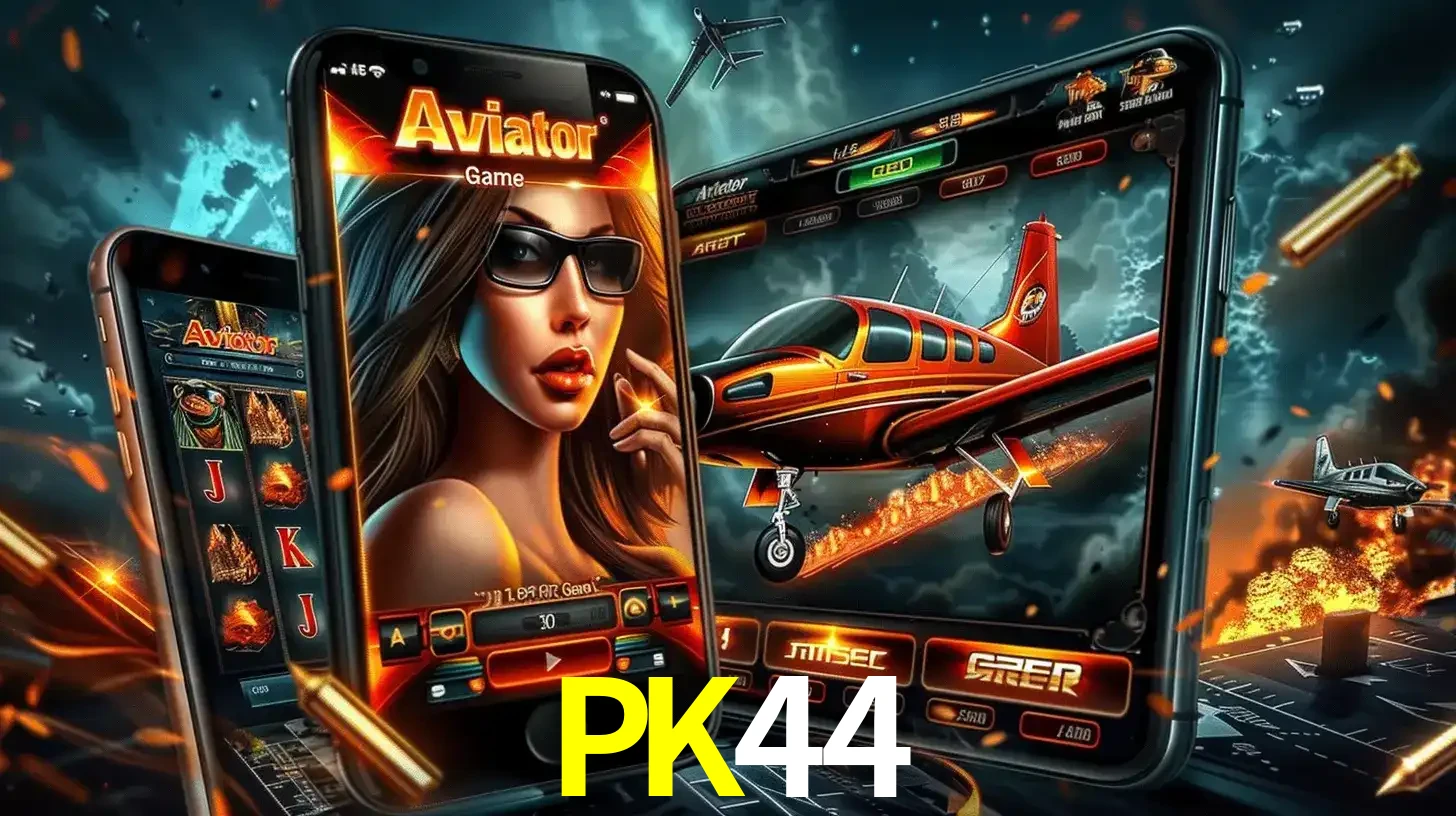 O popular jogo de apostas Aviator exibido em vários celulares e tablets, mostrando a interface emocionante e a ação de voo disponíveis para jogar agora no PK44.