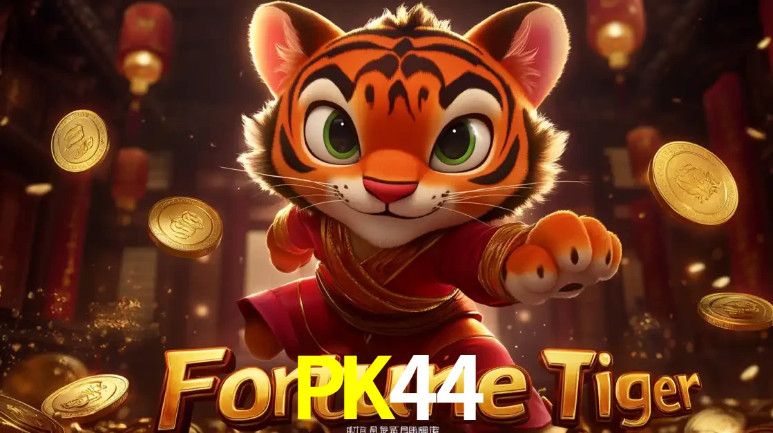 O carismático mascote do jogo de slot Fortune Tiger, um tigre fofo em pose de artes marciais, pronto para trazer sorte e multiplicadores de ganhos no cassino online PK44.