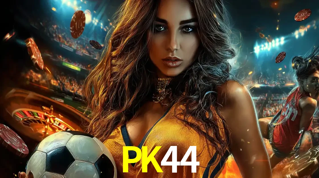 Mulher segurando uma bola de futebol em uma montagem que mistura a paixão esportiva com a emoção da roleta de cassino, tudo disponível na plataforma PK44.
